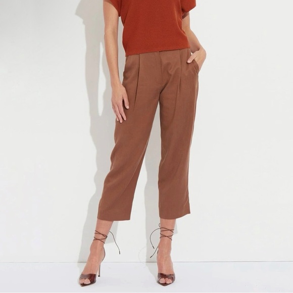The Reset Eco Slouchy Trouser Pleat Front Tencel Lyocell Pant Cedar Brown Medium - Picture 2 of 11